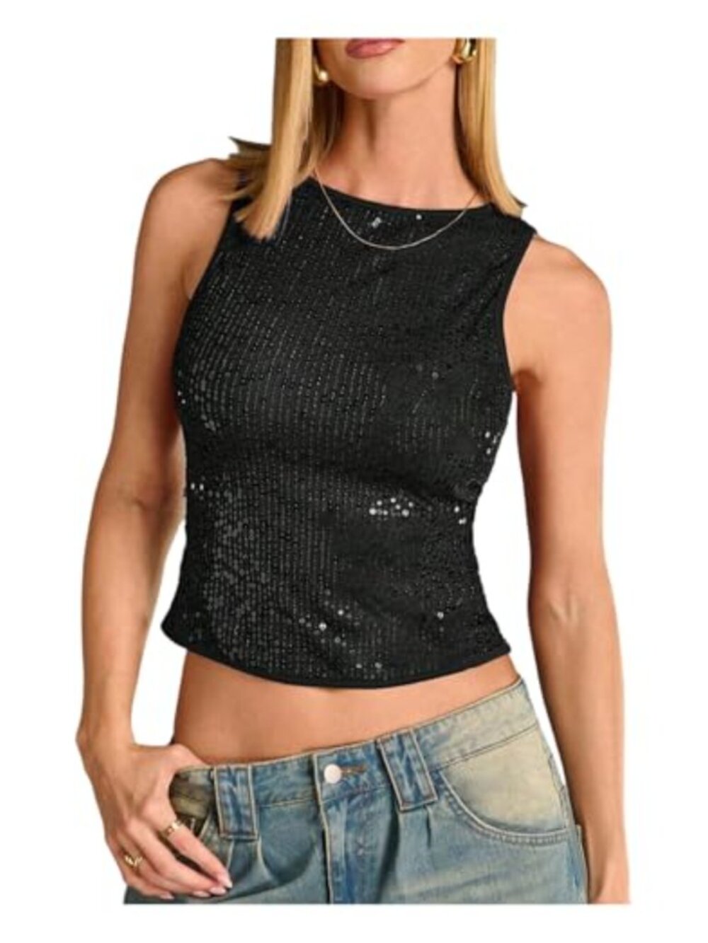 Sparkly Sequin Tank Top Sleeveless Slim Fit Party Club Top